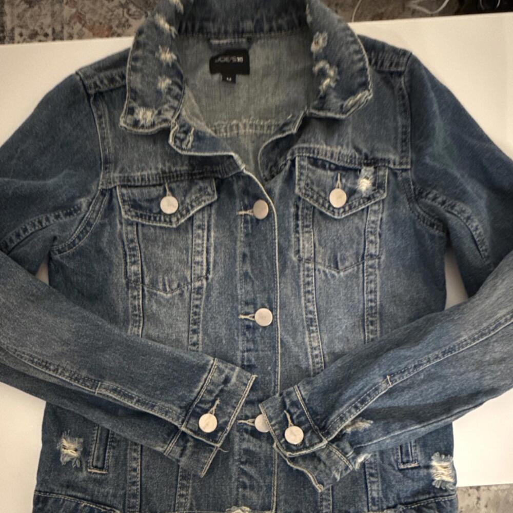 Joe's Distressed Blue kids Jacket Collared Pockets Button Short Long Sleeve M - Picture 8 of 8